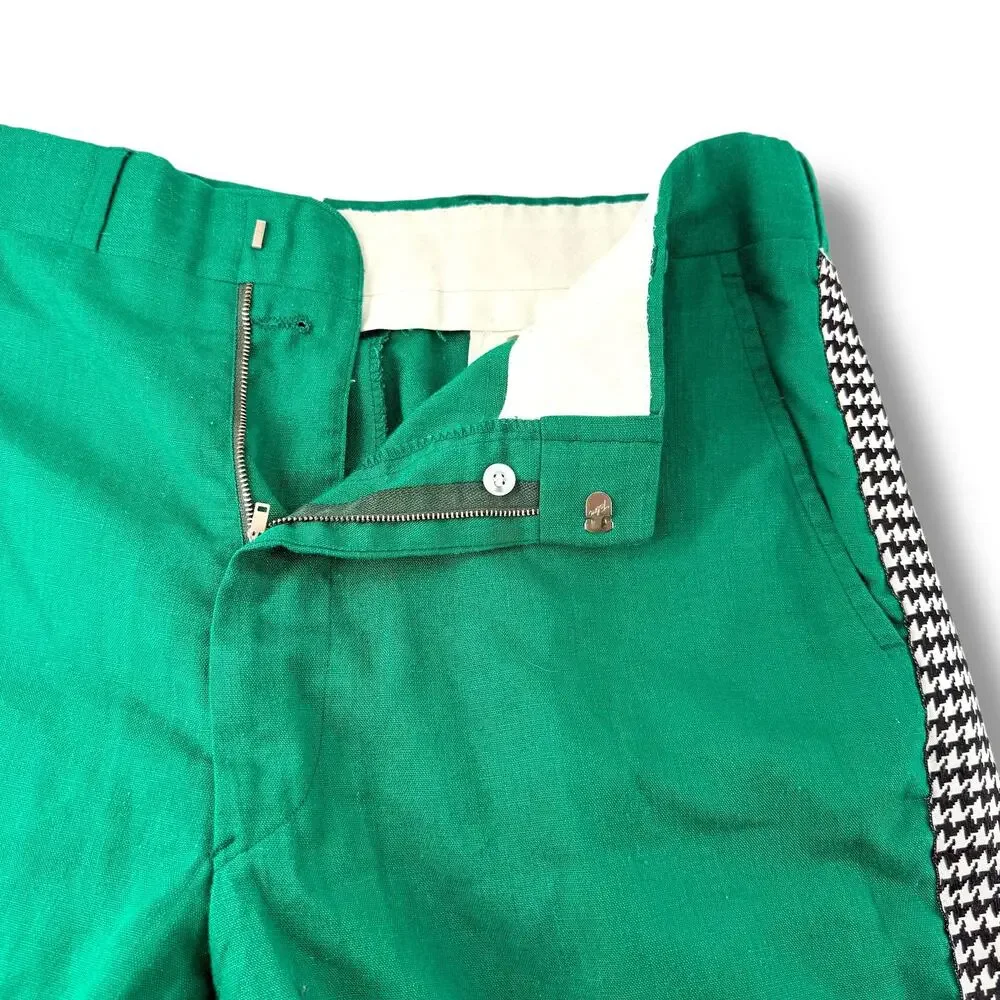 Vintage Corbin Montego Linen Trousers Green Houndstooth Stripe Squire Shop 32
